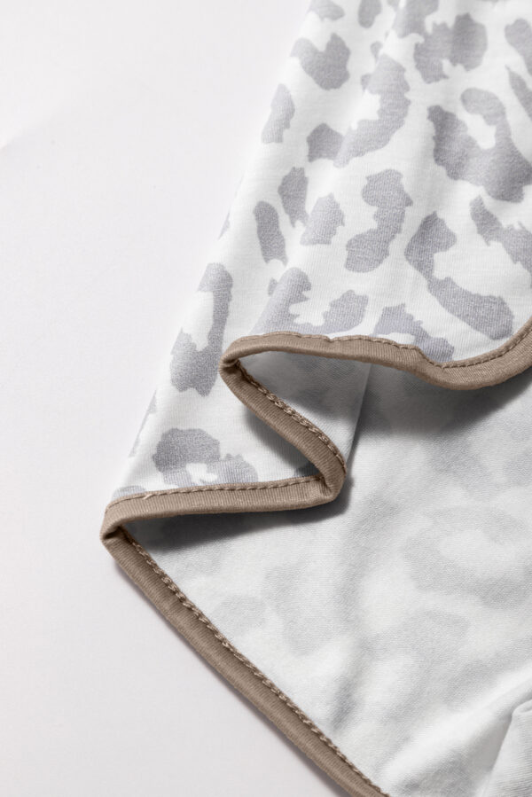 White Leopard Elastic Waist Lace up Contrast Trim Casual Shorts - Image 8