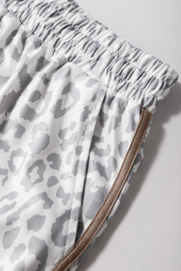 White Leopard Elastic Waist Lace up Contrast Trim Casual Shorts - Image 7
