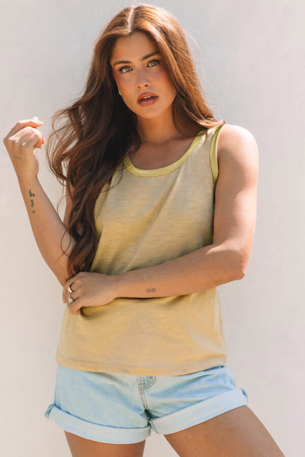 Tan Metallic Sheen Edge Scoop Neck Tank Top - Image 7
