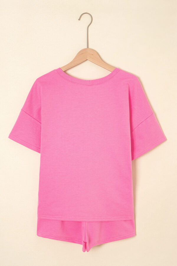 Bonbon V Neck Drop Shoulder Tee and Patchwork Drawstring Shorts Set - Image 8