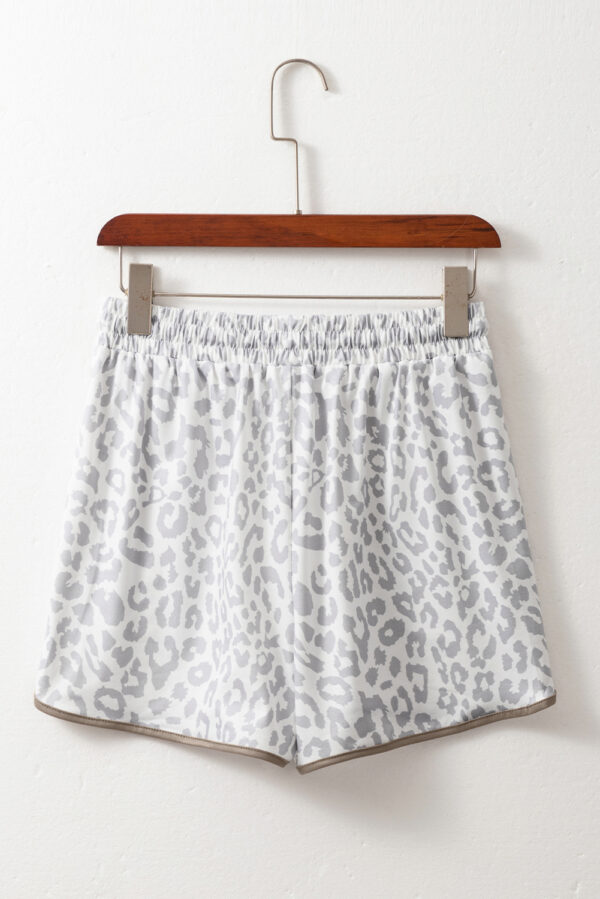 White Leopard Elastic Waist Lace up Contrast Trim Casual Shorts - Image 5