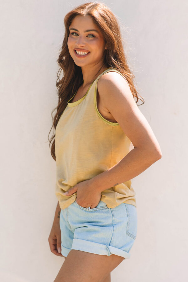 Tan Metallic Sheen Edge Scoop Neck Tank Top - Image 3