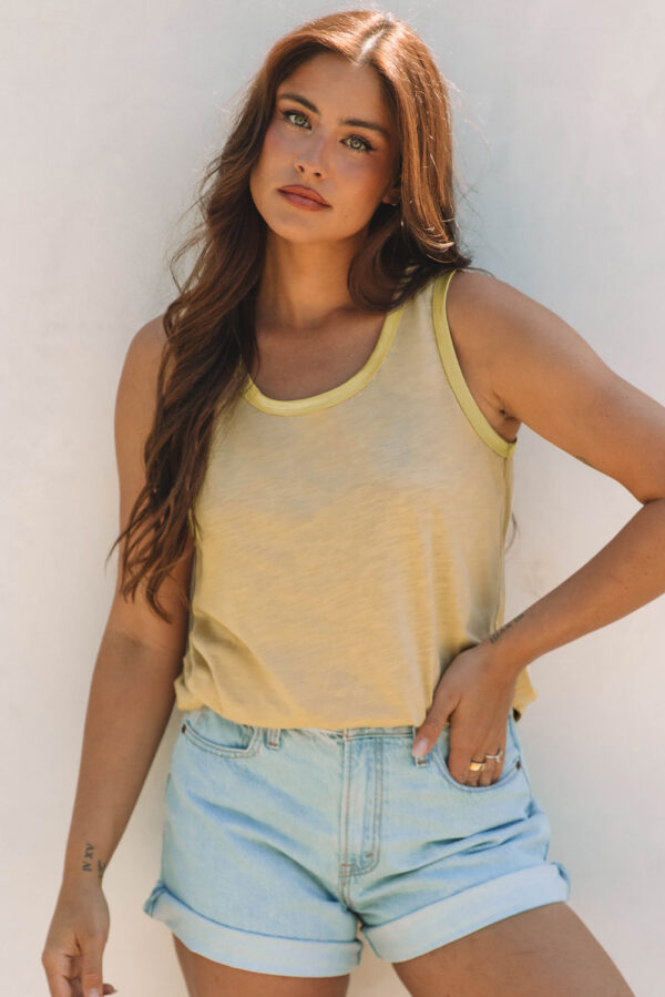 Tan Metallic Sheen Edge Scoop Neck Tank Top - Image 6