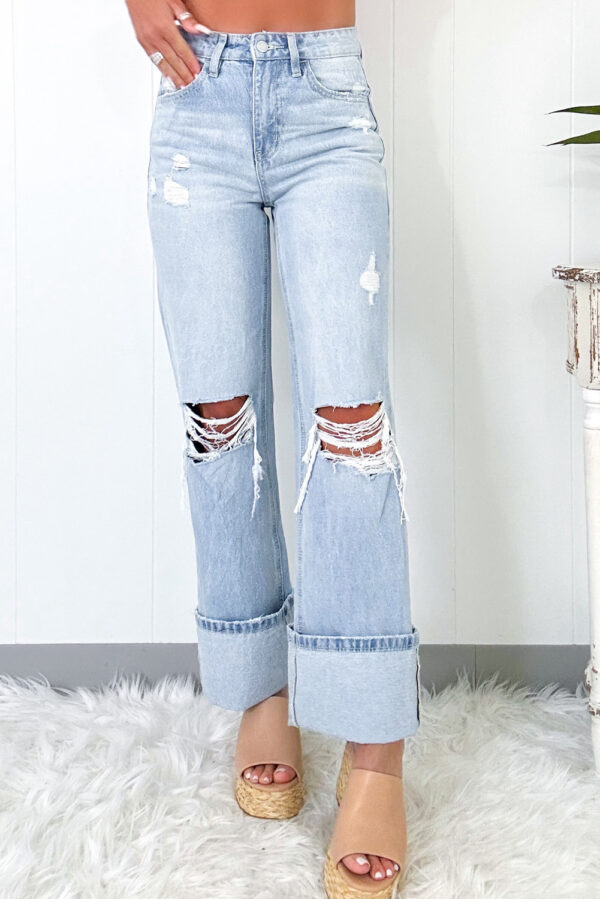 Beau Blue Light Wash Distressed Straight Jeans - Image 3