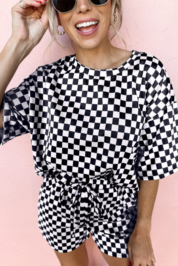 Black Checkered Top and Short Casual 2pcs Set - Image 4