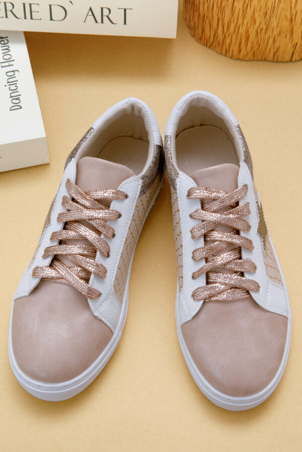 Gold Glitter Star Patchwork PU Leather Lace-up Sneakers - Image 5