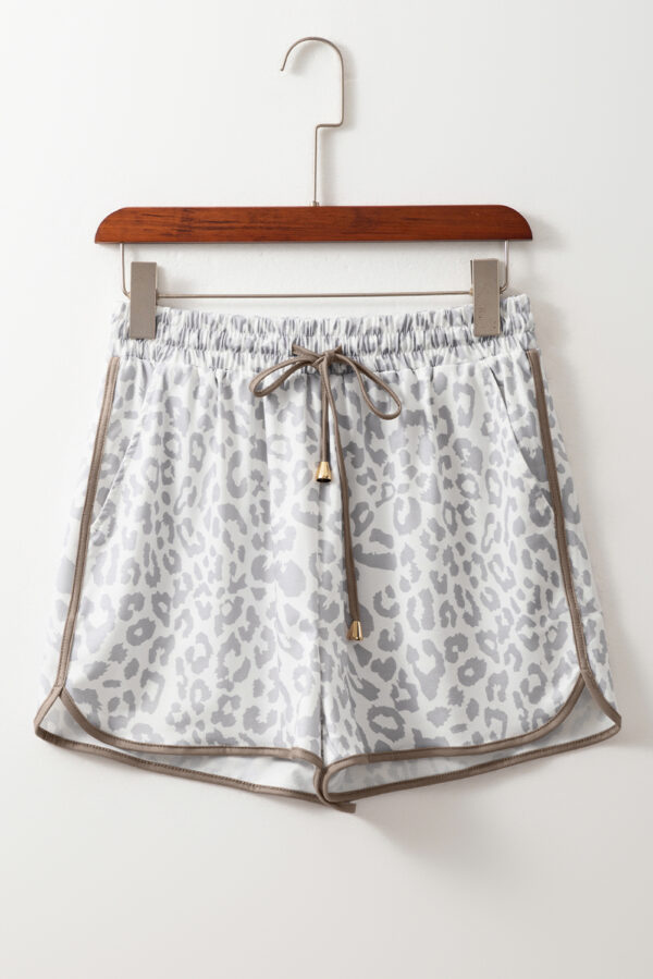White Leopard Elastic Waist Lace up Contrast Trim Casual Shorts - Image 4