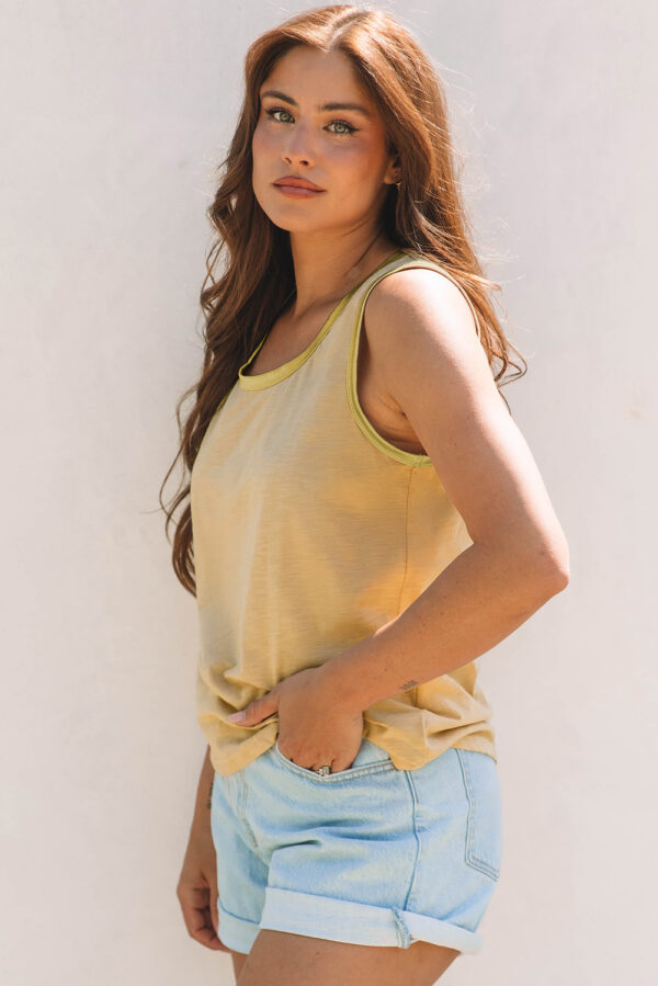 Tan Metallic Sheen Edge Scoop Neck Tank Top - Image 5