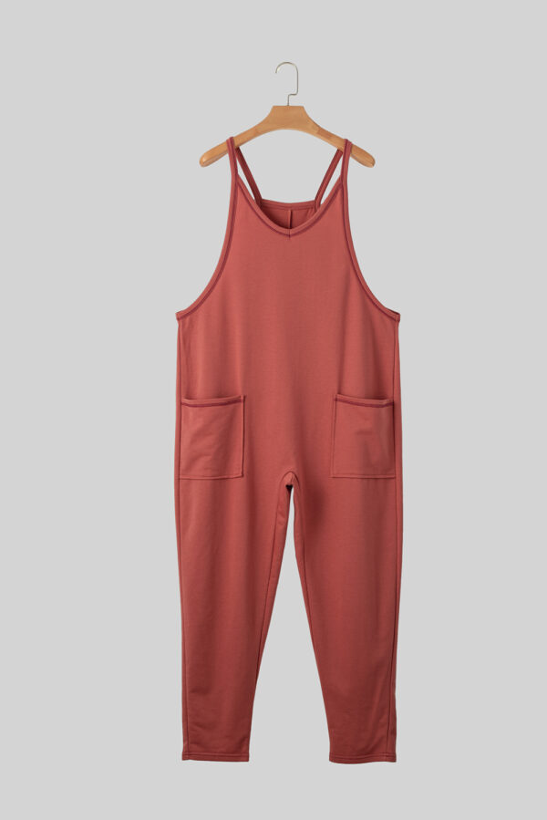 Gold Flame Side Pockets Harem Pants Sleeveless V Neck Jumpsuit - Image 7