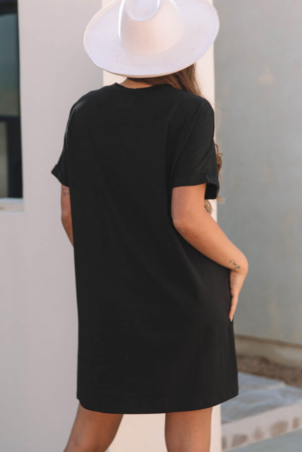 Black Nashville Guitar Print Crew Neck T Shirt Mini Dress - Image 2